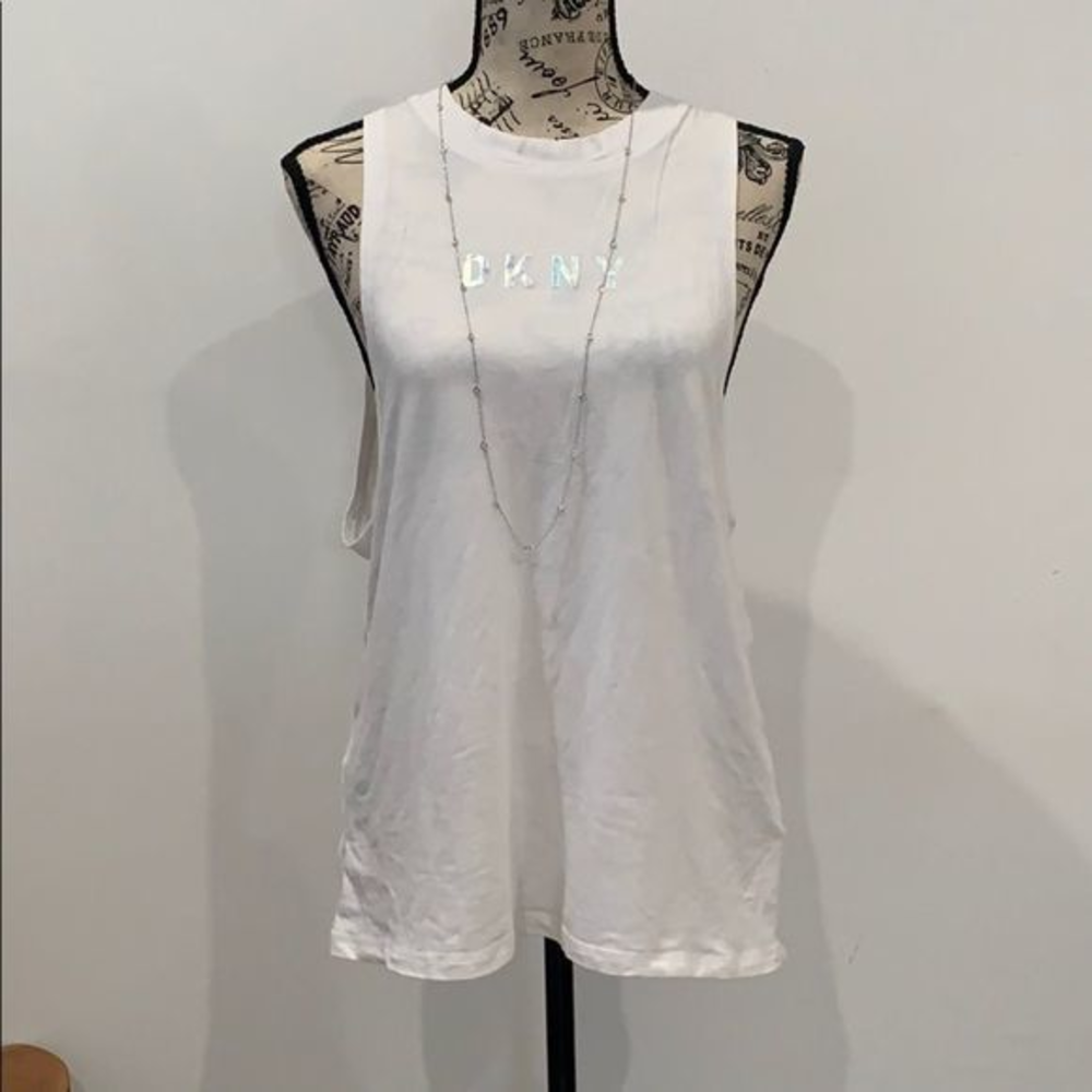 White DKNY Sport Logo TAnk Top